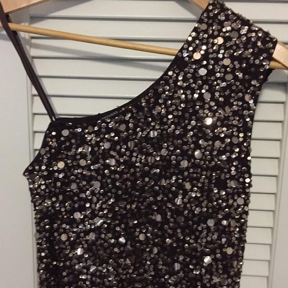 Brown, one shoulder sequined dress